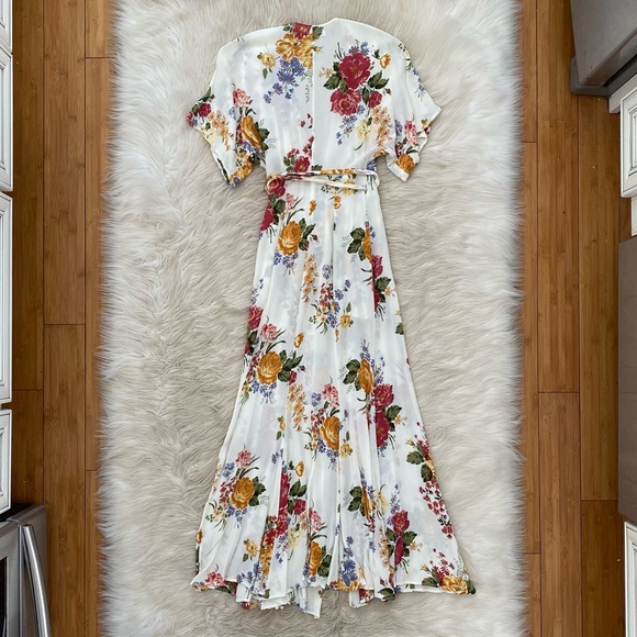 Reformation Rosey Maxi Wrap Dress Floor Length Gown Short Sleeve Pink Floral - Picture 8 of 16